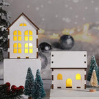 Hiboom 24 Pcs DIY Christmas Village Sets Wood Village Houses Christmas Mini Wooden House Crafts Gift for Winter Xmas Party Decorations