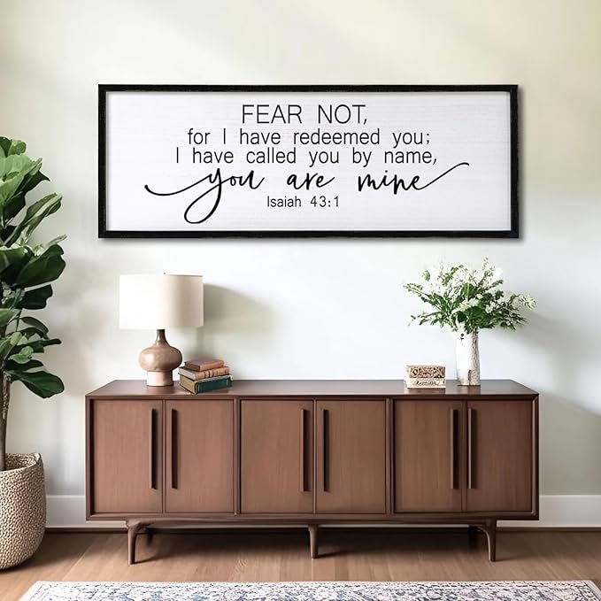Fear Not for I Have Redeemed You Sign Framed Wall Art, 40''×15'' Rustic Religious Christian Isaiah 43:1 Bible Verse Sign, Horizontal Holy Inspirational Catholic Scripture Decor
