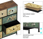 Tohomeor Dresser with Drawers for Bedroom Chest of Drawers Fabric Dresser for Closet,Nursery Entryway Hall Tree TV Stand for Living Room Retro Floral Pattern Drawers Wooden Top (9 Drawers)