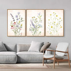 SIGNINART Watercolor Wildflower Framed Canvas Wall Art Set of 3, Boho Botanical Spring Floral Wall Decor, Colorful Minimalist Plant Art Prints for Farmhouse Living Room, Bedroom, Office, Bathroom 16"x24"