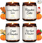 Pumpkin Candle Set | 4 Pack Scented Candles for Home - Candle Gifts for Women Men, Soy Candles | Jar Candle Scents of - Cake/Red Apple/Syrup/Ginger
