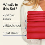 Split King Sheets Set 7 Piece - Includes 4 Pillowcases - Bed Sheets Split King Size - Soft Hotel Luxury Bedding - Cooling, Comfy & Breathable - 1 Flat & 2 Fitted & 4 Pillowcases w/ Deep Pockets - Red