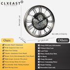 CLXEAST 21 Inch Modern Moving Gears Wall Clock for Living Room Decor,Industrial Steampunk Clocks for Farmhouse Home Decor,Roman Numerals,Gunmetal Nickel Finish