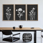 Flower Plant Wall Art Decor 24"x16" Set of 3 Black And White Botanical Painting Wood Framed For Minimalist Bedroom Office Rustic Living Room Abstract Wildflower Sign Hanging (Wood Black)