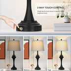30" Black Tall Table Lamps for Living Room, Touch Control Bedside Lamp with USB A+C Ports, 3-Way Modern Bedroom Table Lamps Set of 2, Elegant Metal Lamp for Nightstand Desk Side Table Office