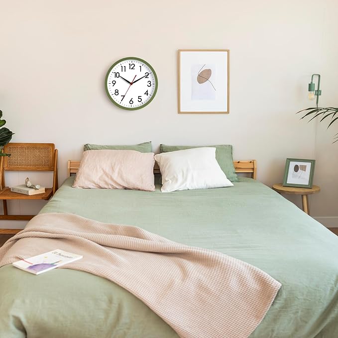 AKCISOT Wall Clock 10 Inch Silent Non-Ticking Modern Clocks Battery Operated - Analog Classic for Office, Home, Bathroom, Kitchen, Bedroom, School, Living Room(Olive Green)