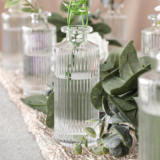 Glass Bud Vases Set of 20, Living Bud Vases, Small Bud Vase in Bulk, Mini Flowers Vases for Centerpiece, Vintage Decorative Vase Set for Table Decorations, Wedding Reception, Home Decor (Clear)