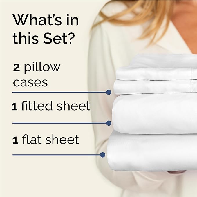Twin XL Sheets Set 4 Piece - Includes 2 Pillowcases - Bed Sheets Twin XL Size - Soft Hotel Luxury Bedding - Cooling, Comfy and Breathable - 1 Flat & 1 Fitted & 2 Pillowcases w/ Deep Pockets - White