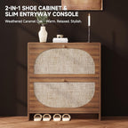 Nicetree Freestanding Ultra Slim Fluted Accent Shoe Storage Cabinet for Entryway - 2 Flip Drawers & 3-Tier Adjustable Shelves, Farmhouse Modern Rustic Shoe Rack for Hallway, Foyer