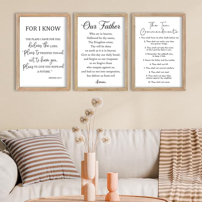 FZMHASLWW Bible Verse Scripture Wall Decor Art 24"×16" Inspirational Quotes Set of 3 Christian Sign Wood Framed Wall Hanging (Wood)