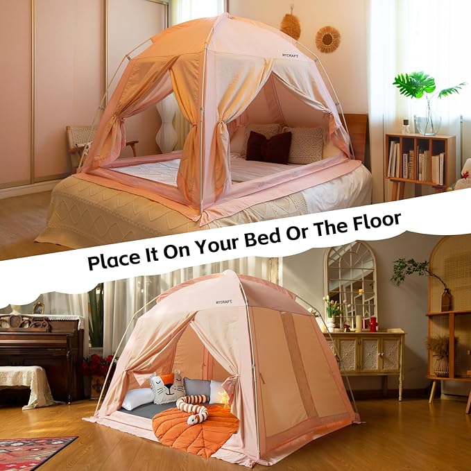 Bed Tents Canopy Bed–Privacy Dream Tent for Cozy Indoor Sleeping, Light-Reducing,and Breathable, with 4 Doors Floor Tent Bed–Available in Twin, Full, and Queen Sizes