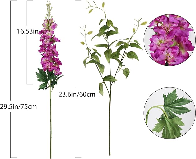 Fuschia Pink Flowers Artificial Delphinium Combo Clematis Greenery Silk Flowers 8pcs Long Stem Hot Pink Flowers for Tall Vase Artificial Snapdragon Flowers for Vases for Decoration (Fuschia)