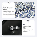 Inflatable Ottoman Stool D21 xH9 for Outdoor/Indoor Use, Water Repellent Patio Foot Rest Stool with Portable Handle,Round Pouf Ottoman Suitable for Garden,Deck and Camping - Medallion Blue