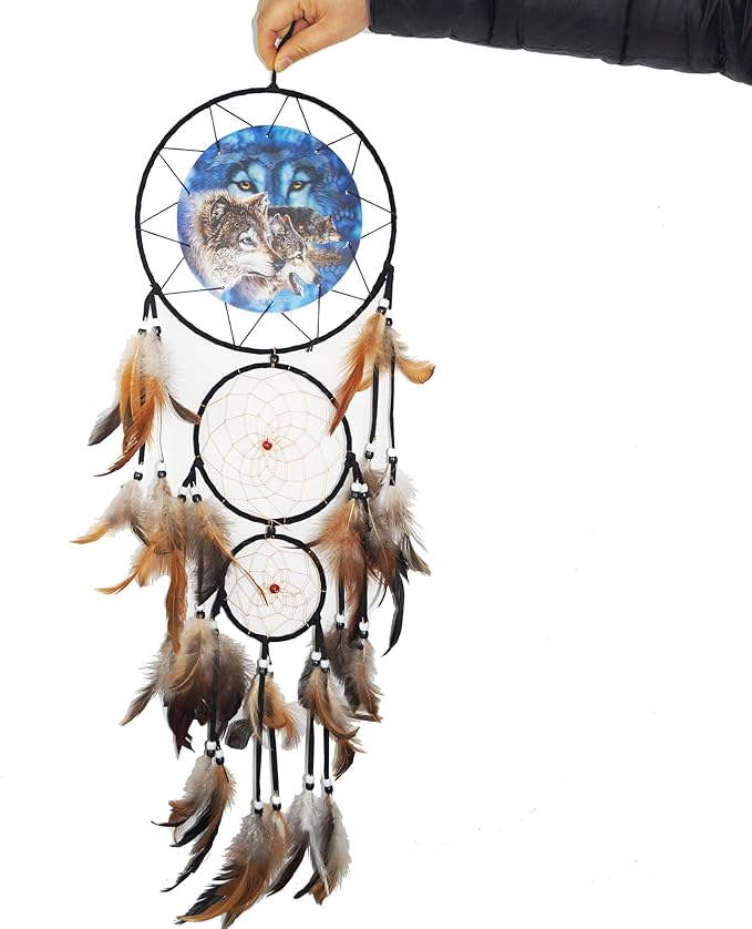 Remorelt Wolf Eagle Bear Dream Catcher Bedroom Wall Decor, Christmas Home Decoration, Room Accessory, White Moon Feather Decoration - Unique Home Craft Wall Pendant (DC07 8Inch 3D Wolf)