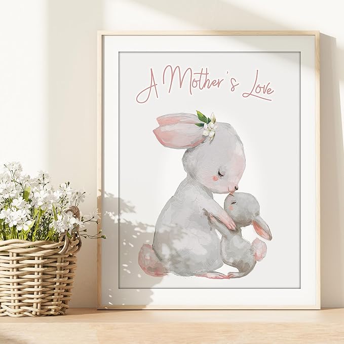 Mother and Child Bunny Wall Art Print - Unframed - 8x10 | Nursery Decor | Bedroom Decor | Room Decor Aesthetic | Bedroom Wall decor