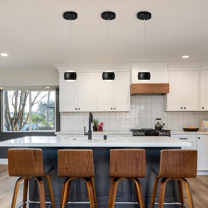 Modern LED Dimmable Pendant Light fixtures,Mini Island Pendant Lighting for Kitchen Island Dinning Room,Bedroom,Bar, Kitchen Island Ceiling Hanging Light Fixtures(black-1-Pack)