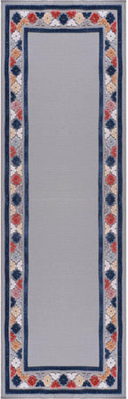 Beverly Rug Outdoor Runner Rug 2x7 Modern Floral Bordered Area Rugs for Indoor and Outdoor Patio Easy to Clean Non Shedding Living Room Porch Garden Washable Outside Carpet (2 x 7 Gray)