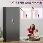 71" Garage Storage Cabinets with Lock, Cabinets with Doors and Shelves, Kitchen Pantry Cabinet, Metal Cabinet for Office, Garage, Shop, School, Assemble Required, Black