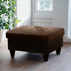 Ottoman Rectangular Storage Ottoman Bench, Flannel Footrest Stool Footstool with Lid for Living Room, Bedroom, Entryway, Brown&Black, 35"x23.5"x17.5"