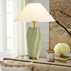 Modern E26 Ceramic Table Lamps 20.5", Sage Green Plug in Table Lamp Funky Decor for Living Room Desk End Bedroom Bedside Room Office