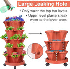 Vertical Planter, 5 Tier Stackable Strawberry Planter with Garden Tool Set, Movable Indoor/Outdoor Garden Herb Pot for Growing Vegetables and Succulents, Red