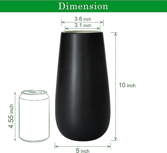 D'vine Dev 10 Inch Ebony Black Elegant Oval Ceramic Vase for Flowers, Home Décor Vase with Design Box, VS-LD-B-5