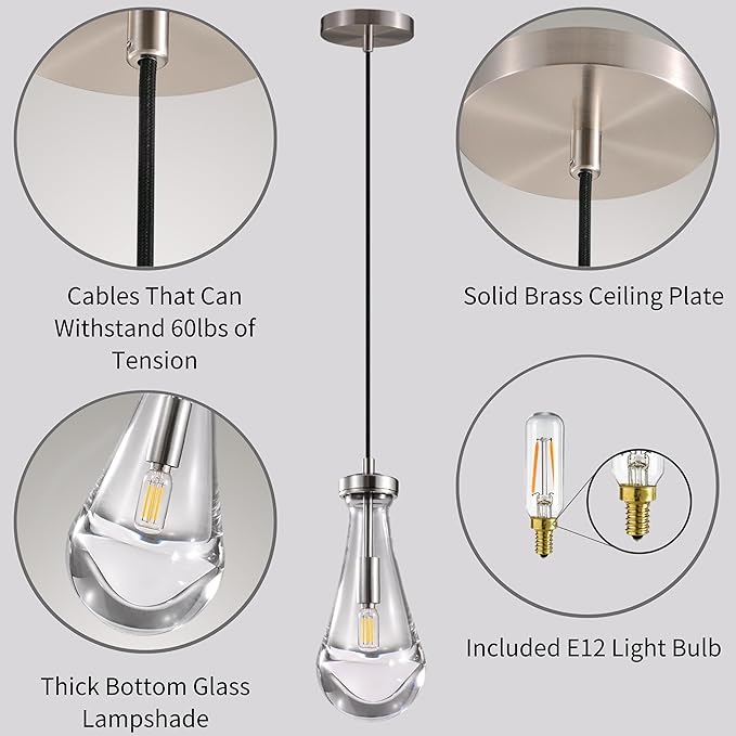Modern Raindrop Pendant Lights, Kitchen Island Pendant Lights, Nickel Colored Brass Base Dining Room Light Fixture, and Interior Chandelier in The Living Room Hallway, Including The Bulb