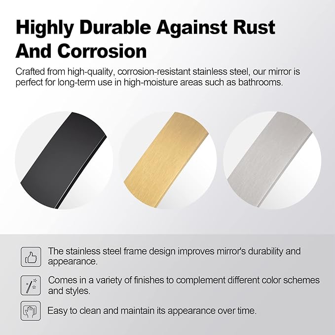 ANDY STAR Brushed Nickel Bathroom Mirror, 30x40” Oblong Mirror with Stainless Steel Metal Frame, Silver Oval Vanity Mirror for Over Sink, Modern Anti Rust Wall Mounted