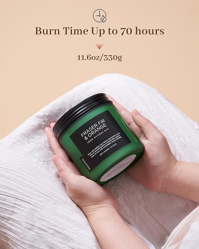 M&SENSE Fir & Orange Scented Candle, 11.6oz Soy Wax Non Toxic for Home Up to 70 Hours, 2 Cotton Wick Christmas Tree Scent Holiday Aromatherapy Candle for Relaxation