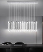 Rectangular Chandeliers 26-Lights Long Light for Entryway LED Dimmable Chandeliers Lighting Fixture Flat Sloped High Ceiling Pendant Lights Crystal for Living Room Foyer Hallway Staircase Silver