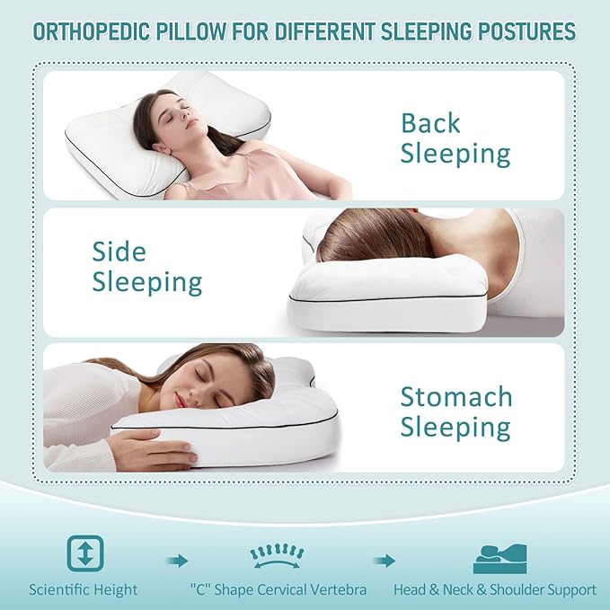 downluxe Cervical Neck Pillow for Sleeping, Side Sleeper Pillows for Adults, Ergonomic Pillow for Side, Back and Stomach Sleepers, Orthopedic Contour Memory Foam Pillows with Pillowcase, 26"L x 17"W