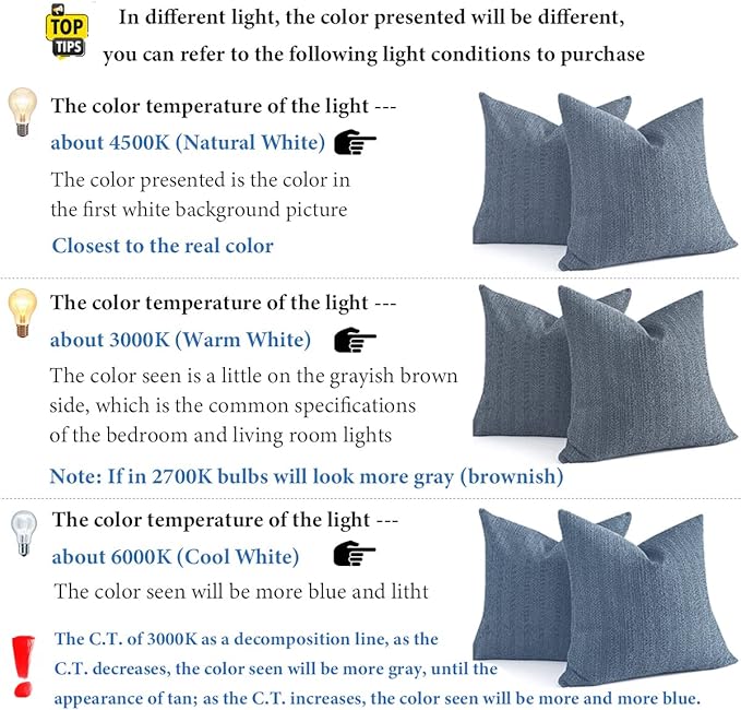 26x26 Pillow Covers Decorative Euro Shams Set of 2 Cotton Boho Throw Pillow Covers Large Square Pillowcase for Couch Bed, Blue Grey