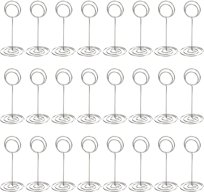TecUnite 24 Pieces 3.35 Inch Table Number Holder Place Card Photo Holder Picture Name Menu Clips Memo Cards Stand for Wedding Reception Anniversary Birthday Party Centerpieces (Silver)