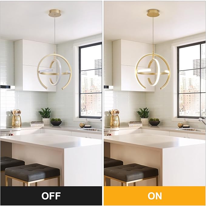 Q&S Modern Led Chandelier Gold Round Globe LED Hanging Pendant Light Fixtures for Entryway Kitchen Island Dining Room Living Room