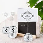 Maitys 180 Pcs Disco Ball Table Number Holders Silver Place Card with Swirl Wire Name Cards Photo Stand Clips Picture Holder for Christmas Wedding Party Favor (2 Inch)
