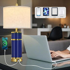Royal Blue & Gold Ceramic Table Lamps (Set of 2) - 28" Luxe Bedside Lights with USB Charging & Rotary Switch, Bulbs Included