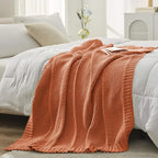 Amélie Home Chenille Knit Throw Blanket for Couch, Chevron Texture Decorative Soft Blanket for Sofa, Bed & Chair, 50"x60", Burnt Orange