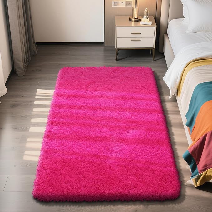 Shag Area Rug for Bedroom 3x5,Fluffy Area Rugs for Living Room,Soft Fuzzy Rug Non-Shedding Indoor Plush Carpet for Kids Bedroom Nursery Dorm Home Decor,Hot Pink