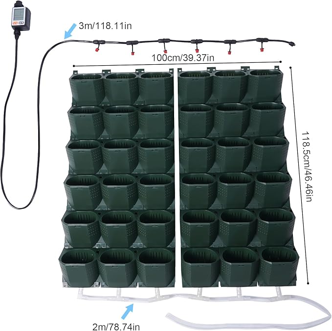 Vertical Wall Planter, Self-Watering Vertical Garden Planter Set with 36 Pots, Stackable Planters Grow Pots with Electronic Timer for Growing Veggies, Fruits, Herbs, Flowers.