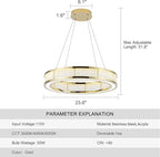 Modern Gold Led Pendant Light,50W Dimmable LED Chandelier Lighting Fixture, 1 Ring Circular Hanging Led Pendant Lighting for Living Room Dining Room Kitchen Island Foyer Office