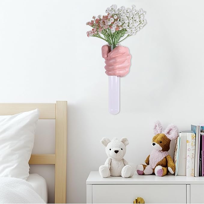 Pink Wall Sculpture,Wall Art Bedoroom,Hand Vase,Funky Flower Vase Decorations,Unique Wall Statue,Home Decor Art