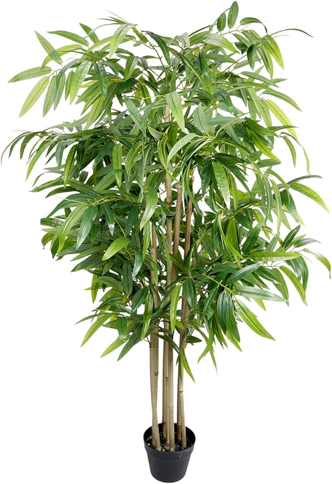 Artificial Bamboo Tree, 6 FT Fake Tree, Faux Silk Plant with Pot, Fake Plants for Home Office Indoor Outdoor Decor, 7 Natural Bamboo Trunks
