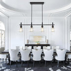 Black Kitchen Island Lighting Linear Chandeliers with Glass Shades Hanging Farmhouse Pendant Light Fixtures for Dining Room, 4 Lights