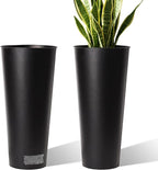 2-Pack 28" Tall Metal Planters - Heavy-Duty Round Flower Pots with Built-in Drainage + Rustic Industrial Finish, All-Climate Deck & Patio Ready Indoor/Outdoor Multi-Scene Garden Vessels