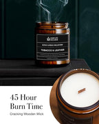 Scented Candles for Men | Tobacco & Leather Scented | Wooden Wick, Long Lasting, Masculine Scents | Natural Soy Jar Candle for Home, Bacehlor Pad Decor | The Perfect Mens Gift