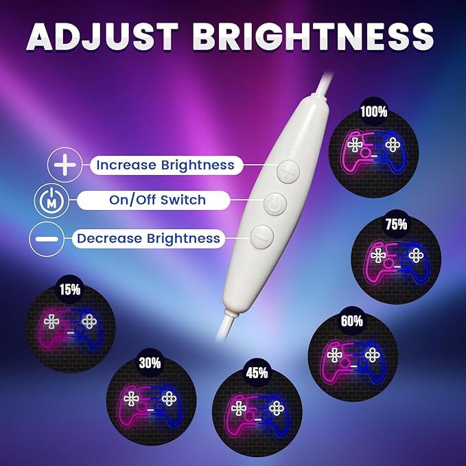 wootfairy Gamer Neon Sign, Led Light for Gaming Room Wall Decor, Dimmable Neon Light for Boys Room Decor, Blue and Pink Light Up Signs for Man Cave & Bedroom, Gamer Gifts for Teens, Boys, Kids