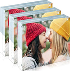 ILYXY 3 Pack Acrylic Frame 4x4, 20% Thicker, 20mm Thick Frameless Clear Picture Frame, Double Sided Magnetic Photo Frame, Free Standing Desktop Display Stand Acrylic Picture Frames