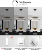 Modern Black Led Pendant Light,36W Dimmable LED Chandelier Lighting Fixture, 1 Ring Circular Hanging Led Pendant Lighting for Living Room Dining Room Kitchen Island Foyer Office