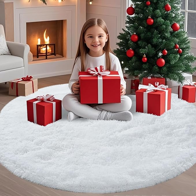 CAIYUECS White Round Rug for Bedroom: 5x5 Feet Soft and Fluffy Area Rug for Living Room- Circle Furry Plush Rug for Kids Room, Dorm- Fuzzy Rugs for Living Room, Home Decor (5ft, White)
