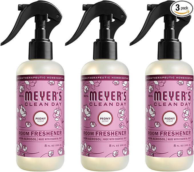 MRS. MEYER'S CLEAN DAY Room and Air Freshener Spray, Non-Aerosol Spray Bottle Infused with Essential Oils, Peony, 8 fl. oz - Pack of 3
